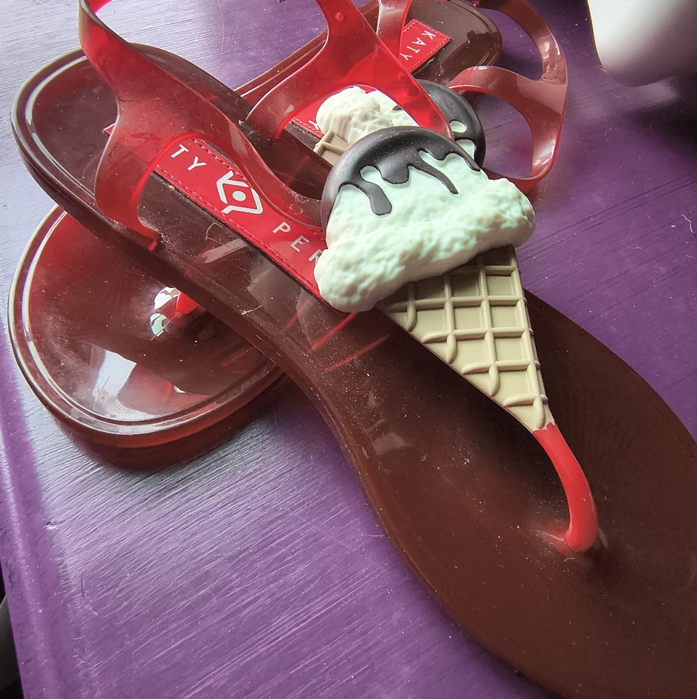 Katy Perry Collections Red and White Sandals with Transparent Strap
